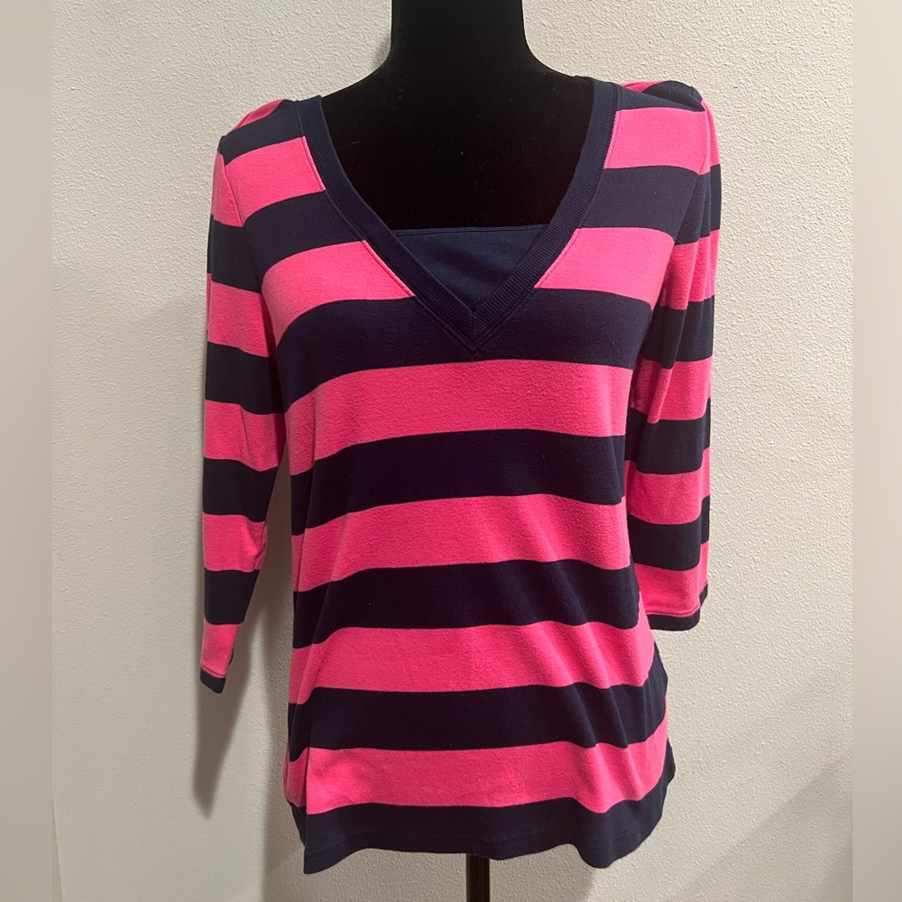 RALPH LAUREN 3/4 sleeve striped tee with V neckline.  Size XL